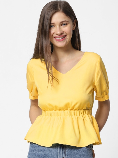 

ONLY Women Yellow Solid Peplum Top with Styled Back