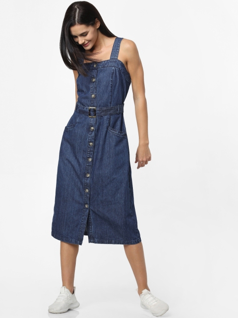 

ONLY Women Blue Solid Denim Pinafore Dress