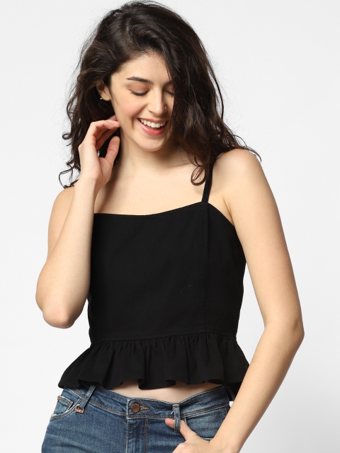 

ONLY Women Black Solid Peplum Crop Top