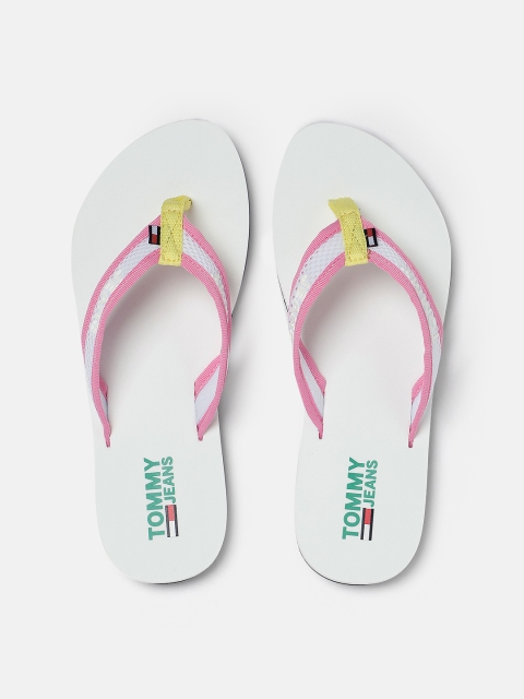 

Tommy Hilfiger Women White & Pink Self Design Thong Flip-Flops