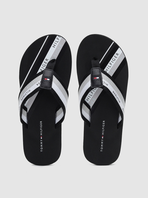 

Tommy Hilfiger Men Black & Grey Striped Thong Flip-Flops