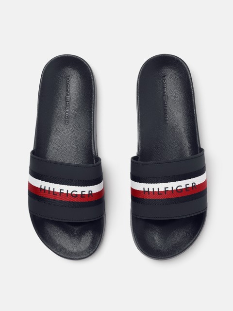 

Tommy Hilfiger Men Navy Blue & White Striped Sliders