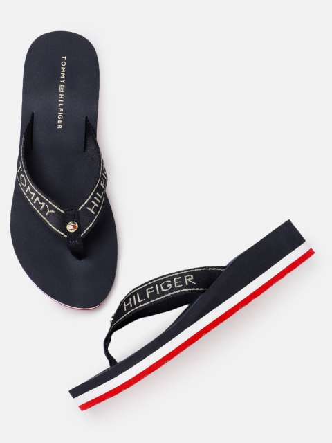 

Tommy Hilfiger Women Navy Blue Printed Thong Heeled Flip-Flops