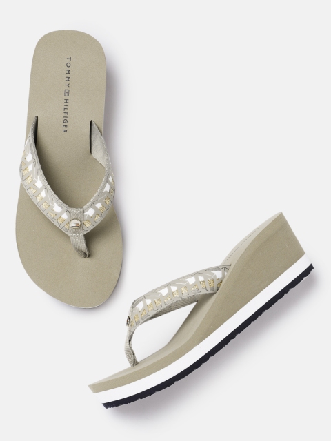 

Tommy Hilfiger Women Grey Embellished Heeled Flip Flops