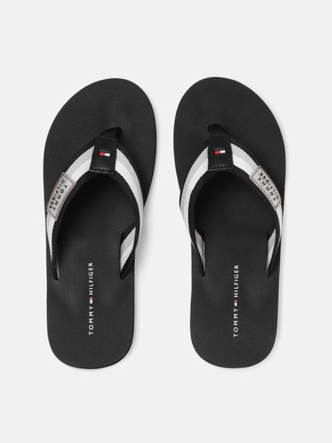 

Tommy Hilfiger Men Black & Grey Striped Thong Flip-Flops