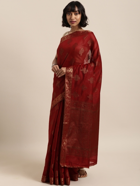

Saree Swarg Maroon Cotton Blend Woven Design Banarasi Saree
