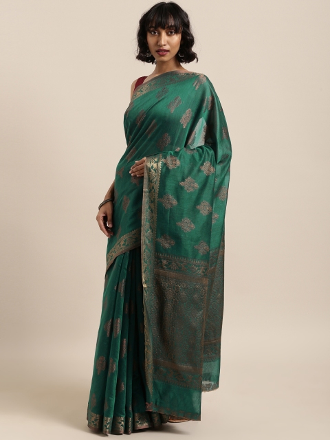 

Saree Swarg Green & Brown Cotton Blend Woven Design Banarasi Saree