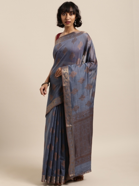 

Saree Swarg Grey & Brown Cotton Blend Woven Design Banarasi Saree