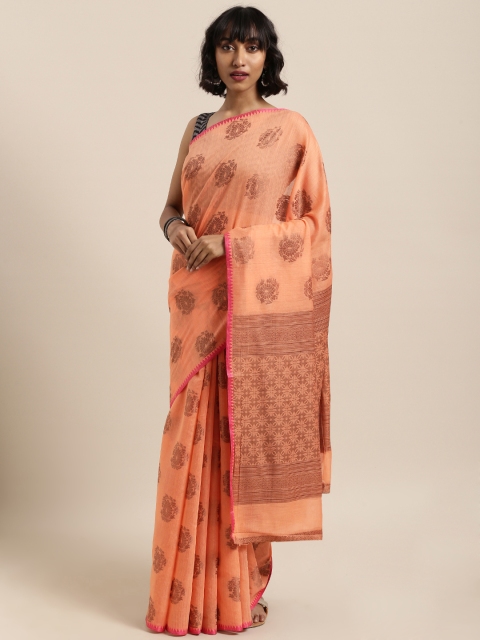 

Saree Swarg Peach-Coloured Cotton Blend Woven Design Chanderi Saree