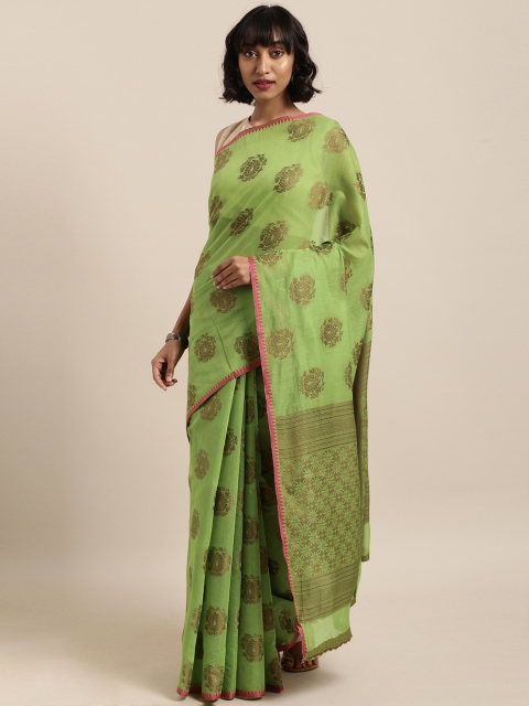 

Saree Swarg Green & Brown Cotton Blend Woven Design Chanderi Saree