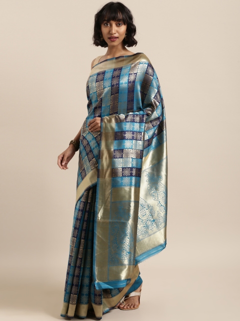 

Saree Swarg Navy Blue Silk Blend Woven Design Banarasi Saree