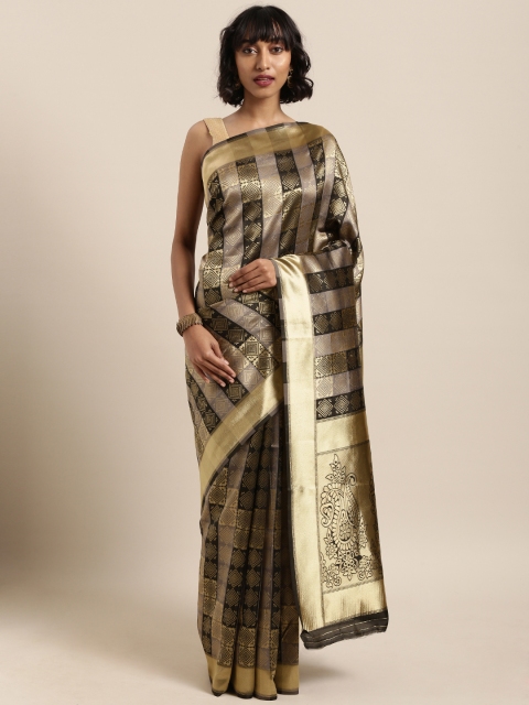 

Saree Swarg Black & Grey Silk Blend Woven Design Banarasi Saree