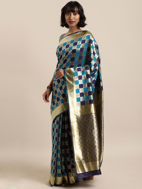 

Saree Swarg Navy Blue & Golden Silk Blend Woven Design Banarasi Saree
