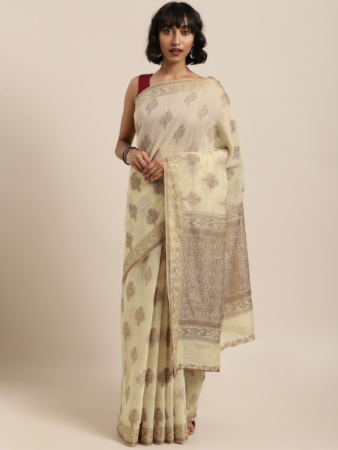 

Saree Swarg Cream-Coloured Cotton Blend Woven Design Banarasi Saree