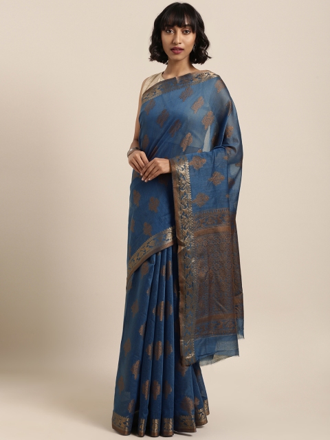 

Saree Swarg Blue Cotton Blend Woven Design Banarasi Saree