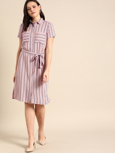 

Ms.Taken Women Pink Striped A-Line Dress