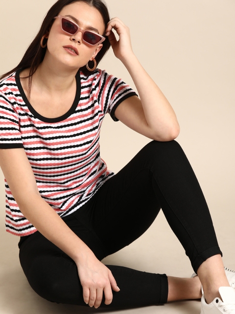 

Ms.Taken Women Pink & White Striped Boxy Top