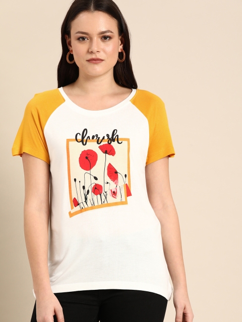 

Ms.Taken Women White Printed Round Neck T-shirt