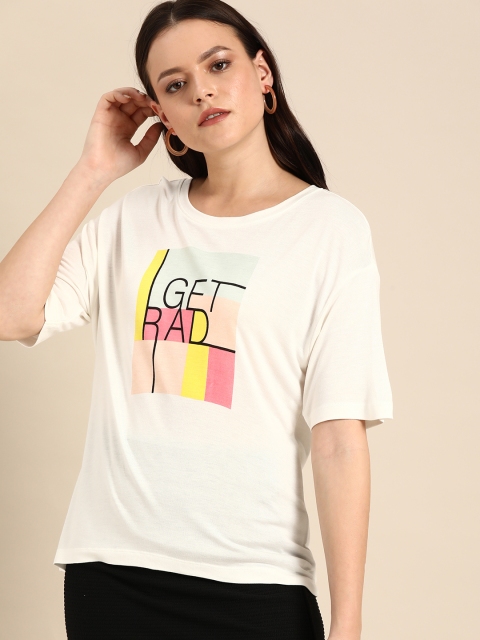 

Ms.Taken Women Off-White Printed Round Neck T-shirt
