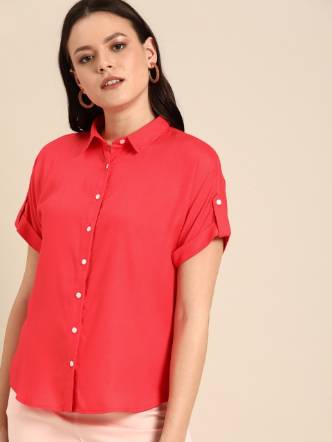 

Ms.Taken Women Coral Pink Regular Fit Solid Casual Shirt