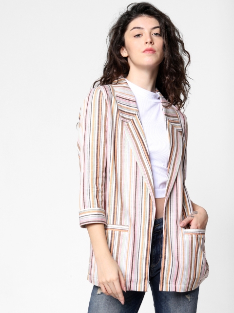 

ONLY Women Multi-Coloured Regular Fit Striped Open-Front Casual Blazer