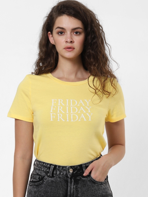 

ONLY Women Yellow Printed Round Neck T-shirt