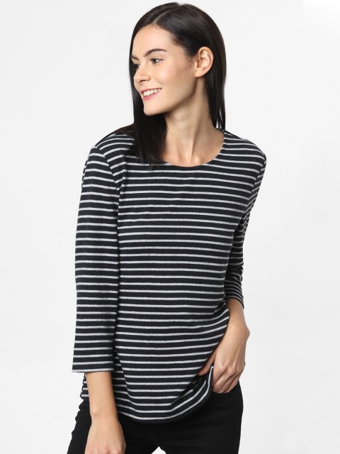 

ONLY Women Navy Blue & Grey Striped Top