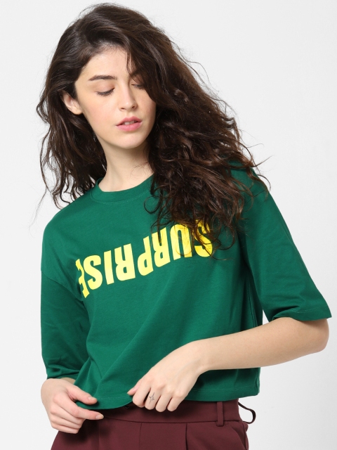 

ONLY Women Green Printed Round Neck T-shirt