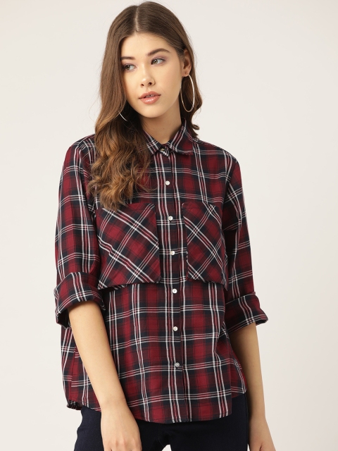 

Antheaa Women Red & Navy Blue Regular Fit Checked Casual Shirt