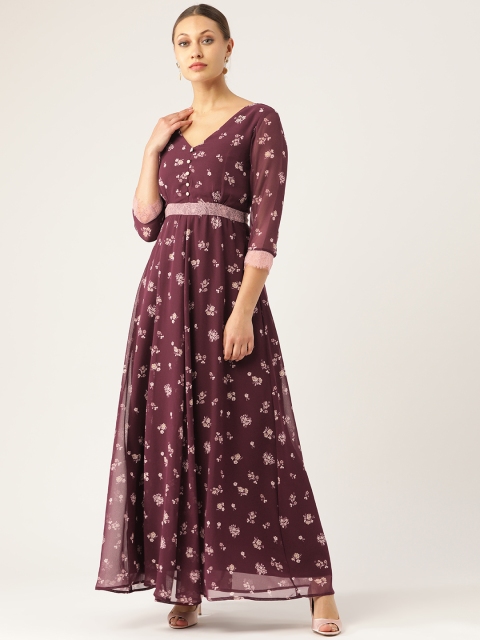 

Antheaa Women Burgundy & Off-White Printed Maxi Dress