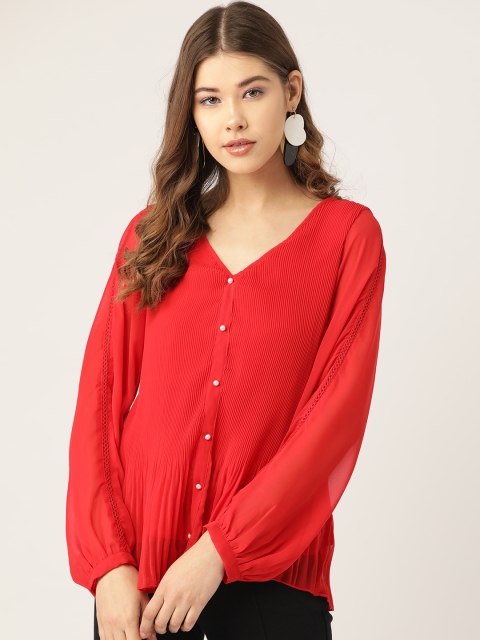 

Antheaa Women Red Solid Pleated A-Line Top