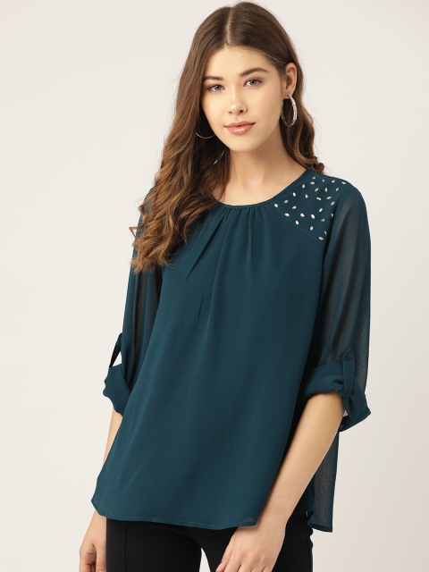 

Antheaa Women Teal Blue Solid Top
