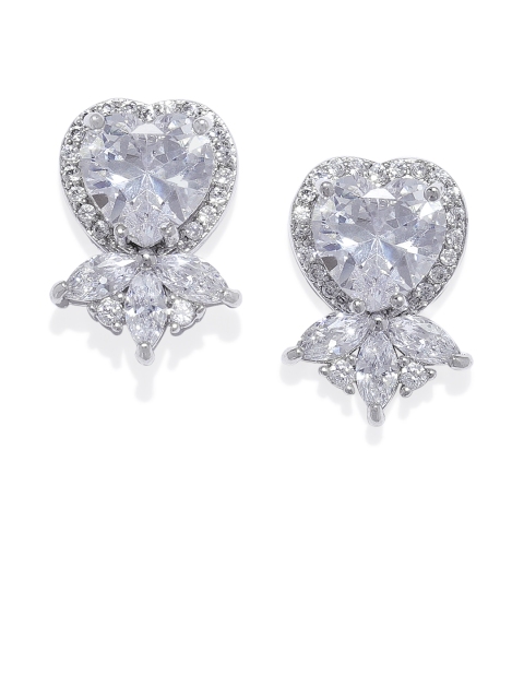

OOMPH Silver-Plated Handcrafted Cubic Zirconia Heart Studded Shaped Studs