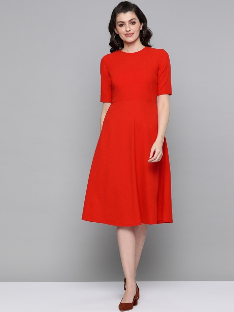 

Femella Women Red Solid A-Line Dress