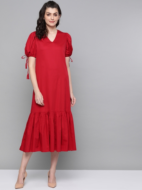 

Femella Women Red Solid Maxi Dress