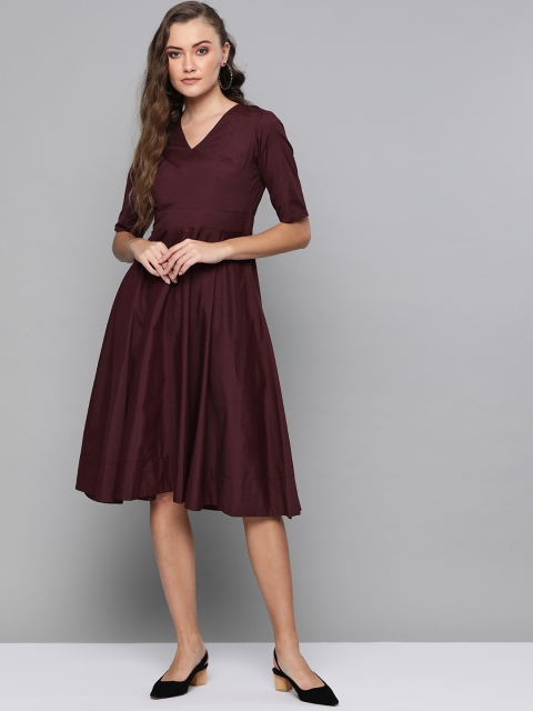 

Femella Women Burgundy Solid Fit & Flare Dress