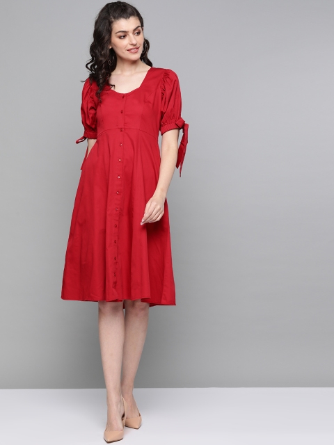 

Femella Women Red Solid A-Line Dress