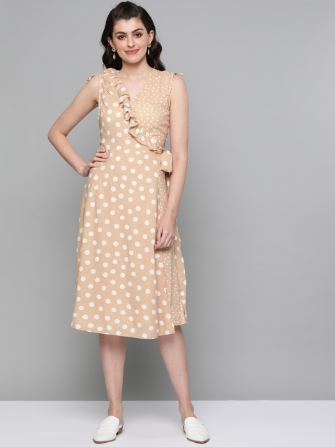 

Femella Women Beige & White Printed Wrap Dress