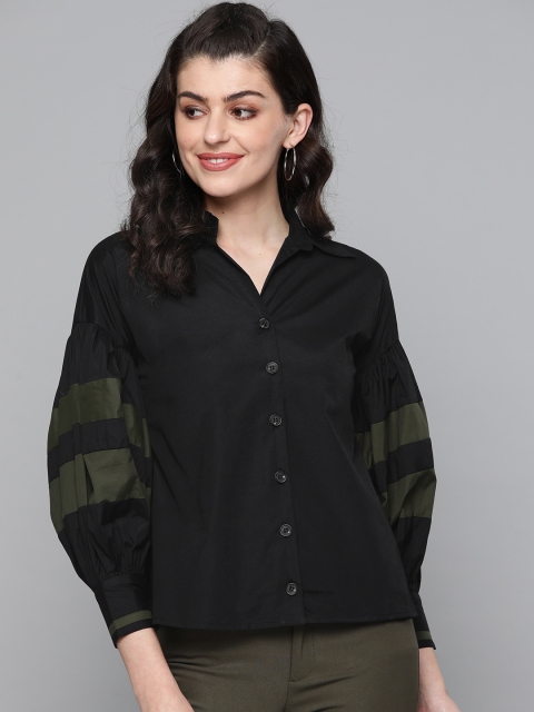 

Femella Women Black Regular Fit Solid Casual Shirt