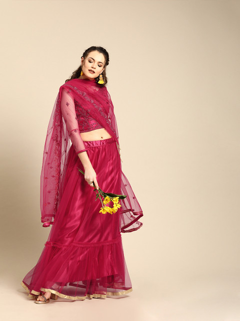 

Tikhi Imli Pink Unstitched Lehenga & Blouse with Dupatta