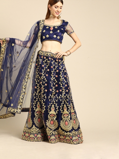 

Tikhi Imli Navy Blue & Gold-Toned Embroidered Unstitched Lehenga & Blouse with Dupatta