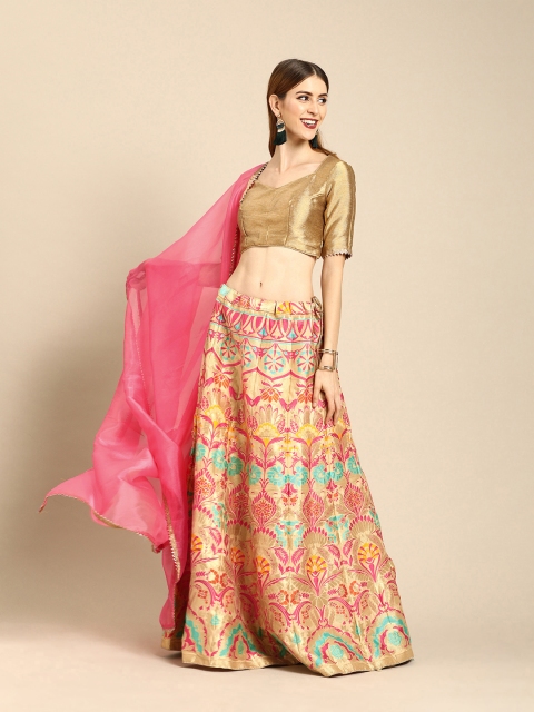 

Tikhi Imli Beige & Pink Solid Unstitched Lehenga & Blouse with Dupatta