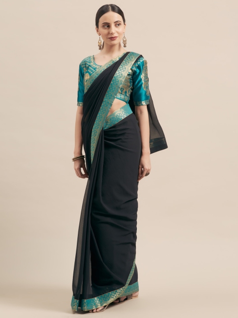 

Aasvaa Black Solid Poly Chiffon Saree