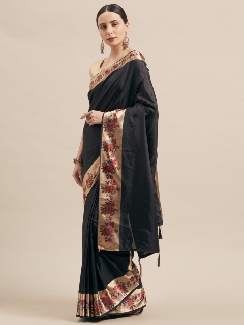 

Aasvaa Black Solid Poly Silk Saree