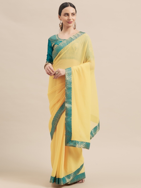 

Aasvaa Yellow Solid Poly Chiffon Saree