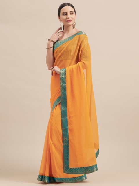 

Aasvaa Mustard Yellow Solid Poly Chiffon Saree
