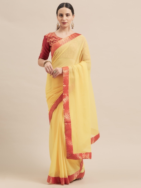 

Aasvaa Yellow Solid Poly Chiffon Saree