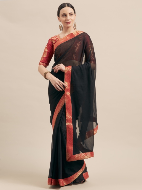 

Aasvaa Black Solid Poly Chiffon Saree