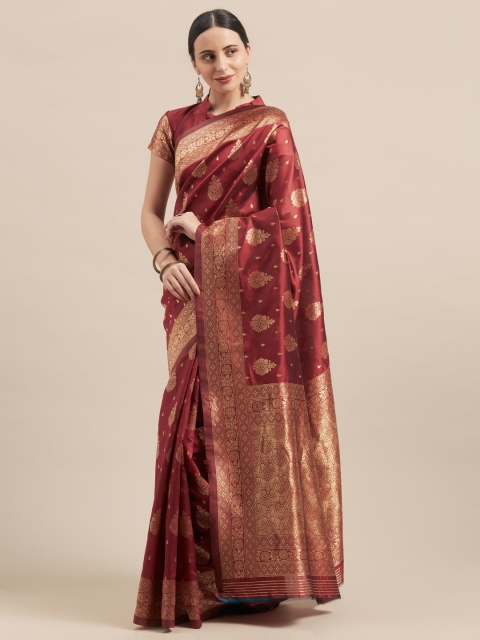 

Aasvaa Maroon Woven Design Poly Silk Saree