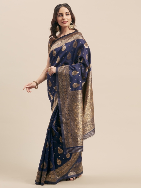 

Aasvaa Navy Blue Woven Design Poly Silk Saree